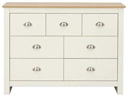 GFW Lancaster 7 Drawer Chest, Shaker Style Merchants Chest of Drawers with Oak Effect Top & Brushed Steel Handles