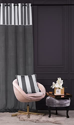 Chic Stripe Velvet Curtain 140 x 270 cm with Eyelets Grey