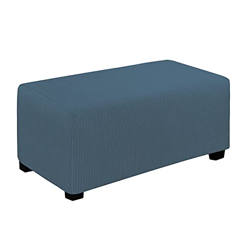 Easy-Going Stretch Large Rectangle Ottoman Cover Bluestone - Folding Storage Footstool Furniture Protector Soft slipcover with Elastic Bottom