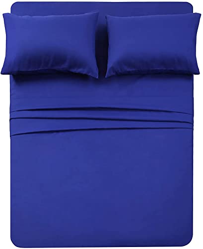 "Twin XL Sheets Set 4 Piece - Luxury 1800 Bedding Sheets & Pillowcases - 1 Flat Sheet,1 Fitted Sheet and 2 Pillow Cases - Extra Soft Cooling Bed Sheets - Deep Pocket up to 16"" (Twin XL, Royal Blue)"