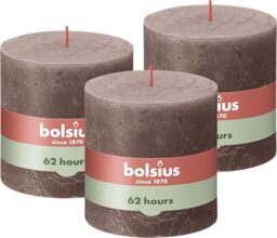 Bolsius Rustic Pillar Candle XXL, Taupe, Pack of 3, 10 x 10 cm, Decorative Household Candles, Length Burning Time 62 Hours, Unscented, Contains Natural Plant Wax, Without Palm Oil