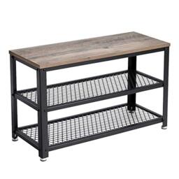 VASAGLE Shoe Bench, Shoe Rack with 2 Shelves, Shoe Organiser, 30 x 73 x 45 cm, Entryway Living Room Hallway, Steel Structure, Industrial Style, Greige and Black LBS73MB