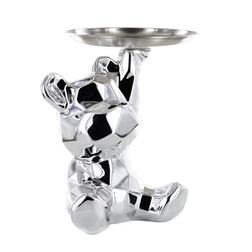 HOME DECO FACTORY, HD0522 Silver Empty Pocket Bear Statue, Unique and Practical Design, Ideal for Home Decoration, Height 12 cm, Silver Colour, 14.5 x 12 x 18 cm