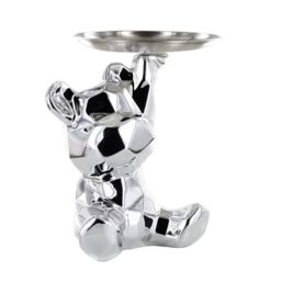 HOME DECO FACTORY, HD0522 Silver Empty Pocket Bear Statue, Unique and Practical Design, Ideal for Home Decoration, Height 12 cm, Silver Colour, 14.5 x 12 x 18 cm