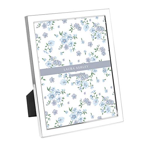 Laura Ashley 4x6 White Enamel, Silver Metal Edge Picture Frame with Easel, Made for Tabletop Display, Desk, Wall D??cor, Gallery Art and More (4x6, White w/Silver)