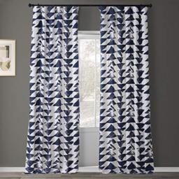 HPD Half Price Drapes Triad Printed Cotton Twill Curtain, indigo, 50 X 84