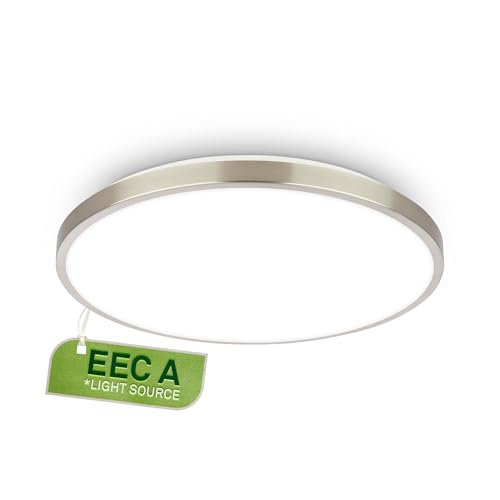 BRILONER - LED Ceiling Light with EEC A Light Source, 12.7W at 2900lm, Neutral White, Kitchen Lights Ceiling, Living Room, Office Lights, 33x6 cm, Mat Nickel