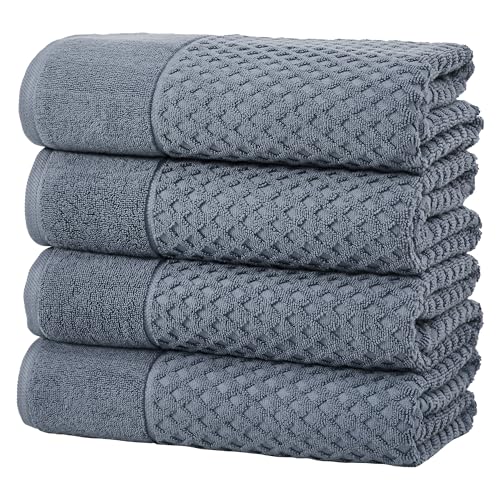 Great Bay Home Blue Bath Towels - 100% Cotton 4 Pack 54x27 Bath Towel Set - Absorbent, Durable, Quick-Dry Towels for Bathroom - Low-Twist, Two-Ply Decorative Towels (Blue)