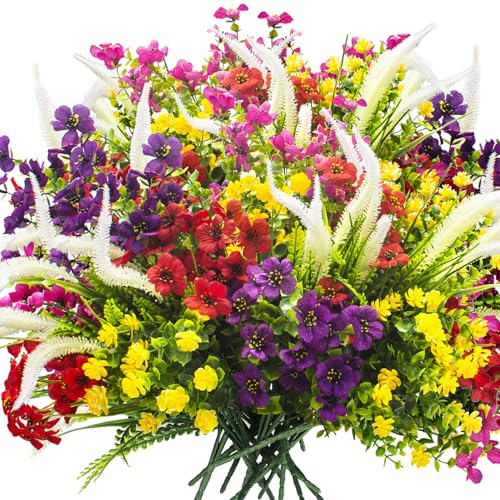 Grunyia 20 Bundles Artificial Flowers for Outdoor UV Resistant Faux Flowers No Fade Fake Plastic Plants Garden Porch Window Box Decorating