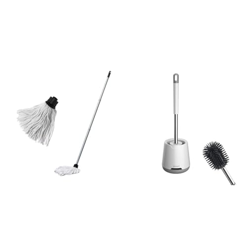 Addis Cotton Mop Made from Recycled Cotton with 3 Piece Handle and Extra replacement Mop Head & Ibergrif M34152 Silicone Toilet Brushes & Holders, Deep Cleaner