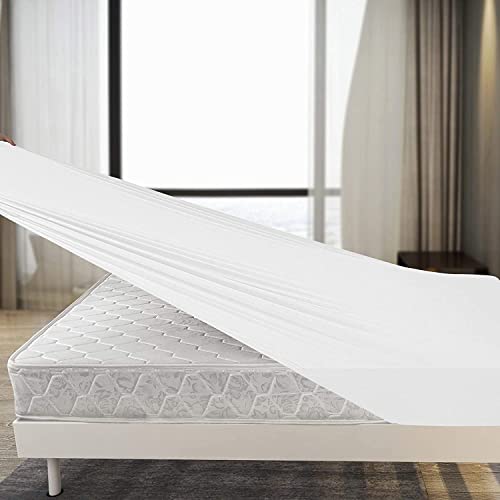 White Fitted Sheet Double Bed - Jersey Cotton Fitted Sheet Double Deep Pocket - White Bedding Double 4 Way Stretch Fitted Sheets - Shrinkage and Fade Resistant. 140x200cm.