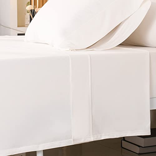 PURE ERA Jersey Knit Flat Sheet 100% T-Shirt Cotton Super Soft Comfy Breathable (1-Pack, King, Off White)
