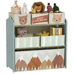 ZONEKIZ Kids Storage Unit, Childrens Toy Storage Organiser, with 6 Fabric Bins, for Bedroom, Nursery, 63 x 30 x 66cm, Green