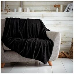 GC GAVENO CAVAILIA Premium Popcorn Honey Comb Sofa Bed Blanket, Easy Care Super Soft & Warm Fluffy Settee Waffle Throw, Black, 200X240