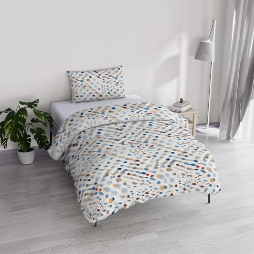 Italian Bed Linen River Cotton Single Duvet Cover Set, Made in Italy – Duvet Cover Set – Duvet Cover 150 x 200 cm with Double Flap and Pillow Cases (Single, Tarim)