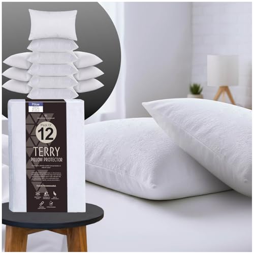 GC GAVENO CAVAILIA Terry Towel Pillow Protector - Pack of 6 Breathable & Soft Towelling Waterproof Pillow Protectors - Anti Allergy Pillow Cover - White