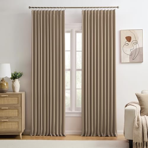 KEQIAOSUOCAI Cappuccino Pinch Pleated 72 Inch Wide Curtains 72 x 84, Thermal Insulated Noise Cancelling Living Room Office Drapes 84 Inches Long, Patio Sliding Glass Door Window Curtain 2 Panels