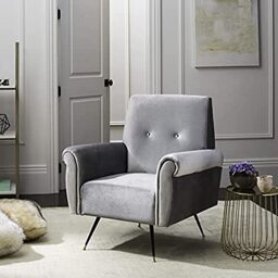 SAFAVIEH Mid-Century Velvet Arm Chair, EAF6285B in Light Grey