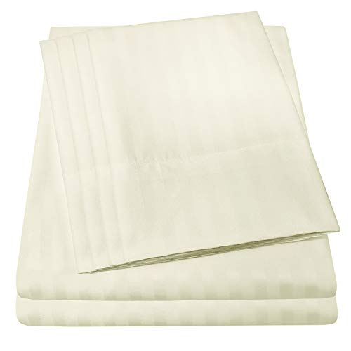 Dobby Stripe Queen Sheets - 6 Piece 1500 Supreme Collection Fine Brushed Microfiber Deep Pocket Queen Sheet Set Bedding - 2 Extra Pillow Cases, Great Value, Queen, Dobby Beige
