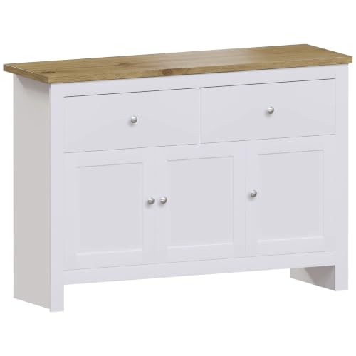 Vida Designs Arlington Sideboard, Buffet Table, Cupboard Cabinet (White & Oak, 2 Drawer 3 Door)