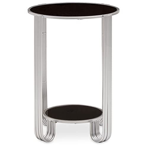 Premier housewares Round End Table Black Mirror and Silver Frame/Luxe Coffee Table/Round Furniture/Garden Coffee Table/Small Coffee Table Dimensions W40 x D40 x H55cm.