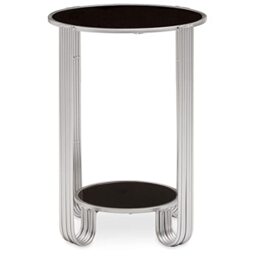 Premier housewares Round End Table Black Mirror and Silver Frame/Luxe Coffee Table/Round Furniture/Garden Coffee Table/Small Coffee Table Dimensions W40 x D40 x H55cm.