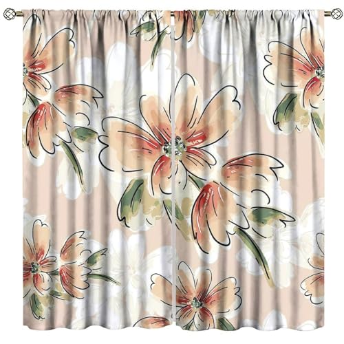 AuiMzoo Green Floral Curtains, Vintage Grass Floral Country Plants, Bedroom Living Room Kitchen Blackout Curtains