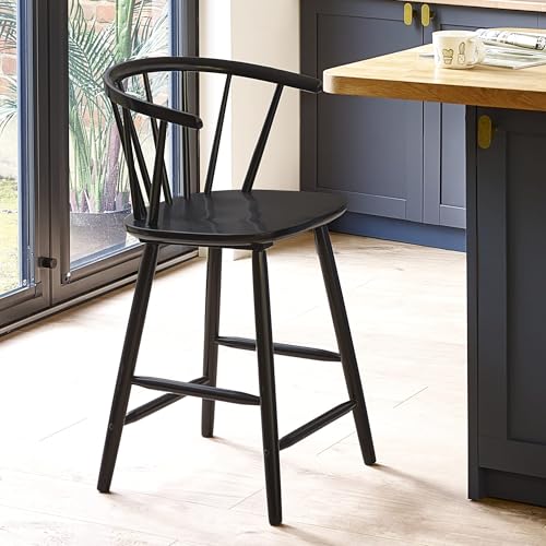 Julian Bowen Modena Bar Stool - Black Solid Wood Barstool with Spindle Back & Footrest, 112cm Tall Kitchen Island Chair for Breakfast Bar, Minimalist Design - W49 x D53cm