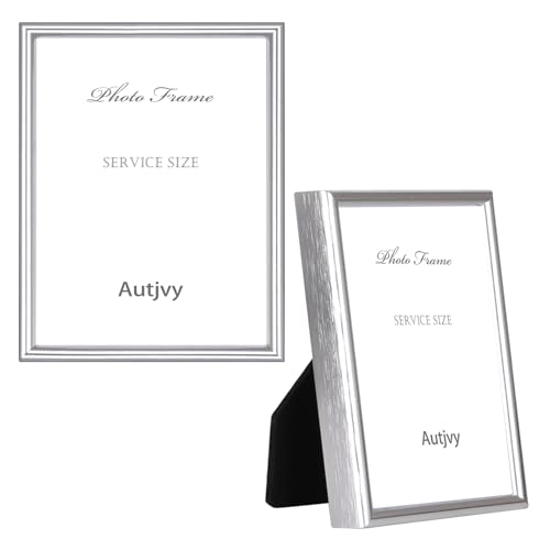 Autjvy 3x4 Picture Frame 2 Pack Silver Aluminum HD Glass - Modern Simple Thin Aluminum Metal, Tabletop and Wall Display, elegant ornament for daily family photo storage