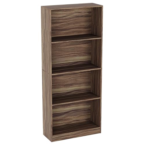 Vida Designs Cambridge 4 Tier Large Bookcase, Walnut Wooden Shelving Display Storage Unit Office Living Room Furniture