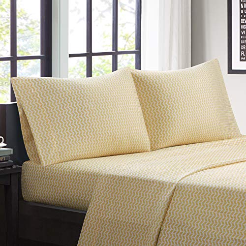 "Intelligent Design Microfiber Bed Sheet Set Wrinkle Resistant, Soft Sheets with 12"" Pocket, Modern, All Season, Cozy Bedding-Set, Matching Pillow Case, Twin, Yellow Chveron, 3 Piece"