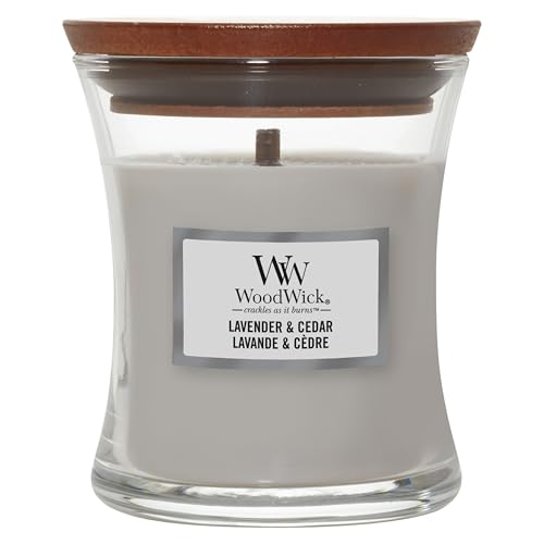 WoodWick Scented Candle with Crackling Wick - Lavender & Cedar Mini Hourglass Candle - Up to 20 Hours Burn Time - Perfect Gifts for Women