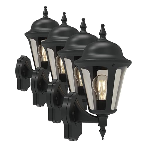 4lite Outdoor Wall Lantern (Black) IP65 Rated Exterior Wall Lamp - 4L2/3412-4Yr Guarantee (Pack of 4)