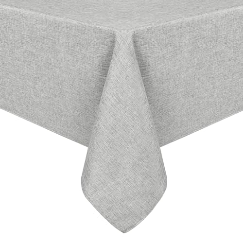 Hiasan Faux Linen Rectangle Tablecloth - Wrinkle and Stain Resistant Washable Table Cloth for Kitchen Dining Room Holiday Table Cover for Dinner, Light Grey, 52 x 70 Inch