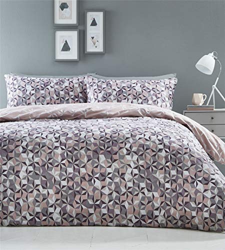 Oracle Goemetric Duvet Cover and Pillowcase Bed Set, Polycotton, Pink, Super King