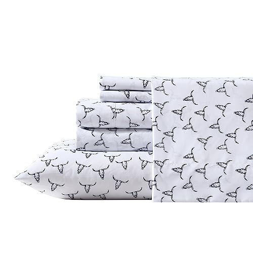 Wrangler- King Sheet Set, Silky & Lightweight Bedding Set, Yellowstone Inspired, Casual Home Décor (Steer Skulls Black, King)
