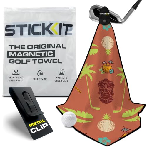 STICKIT Magnetic Golf Towel - Ultra-Absorbent with Waffle Weave Microfiber - Golf Towel with Magnet for Bags, Clubs & Carts - Removes Dirt, Grass, & Debris from Club Face - 29??? x 29???
