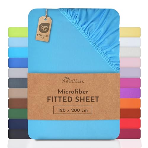 NatureMark Microfiber Fitted Sheet – Soft, Breathable & Comfortable – With Elastic Band – 120 x 200 cm – Turquoise
