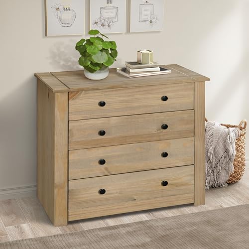 Mews Panama 4 Drawer Chest of Drawers Solid Pine Wood with Waxed Oak Finish