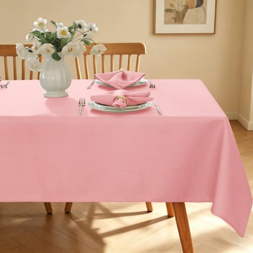 "SASTYBALE Valentines Tablecloth Rectangle, Spillproof Table Cloth Wrinkle Resistant Washable Textured Table Cover for Kitchen Dinning Parties Farmhouse Outdoor Pink 60"" x 84"" 2Pcs"