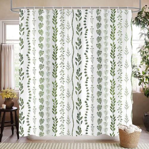 PAOPOED Boho Shower Curtain Waterproof Fabric Bath Curtain with Hooks 72x72 inch???Sage Green Modern Farmhouse Bathroom Decor