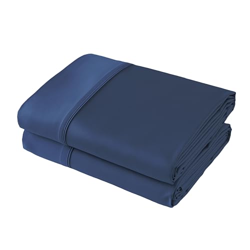 Flat Sheet Only 2 Pack,Queen Size 400 Thread Count 100% Egyptian Cotton Flat Sheet - Wrinkle, Fade, Stain Resistant (Navy Blue,Queen,2Pack)