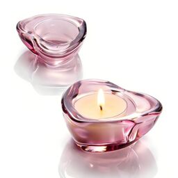 "Elivia Red Tealight Candle Holders - Set of 12, Heart-Shaped Chunky Glass Candle Holder, 2.9"" Diameter - CH02 - Aubergine Purple"