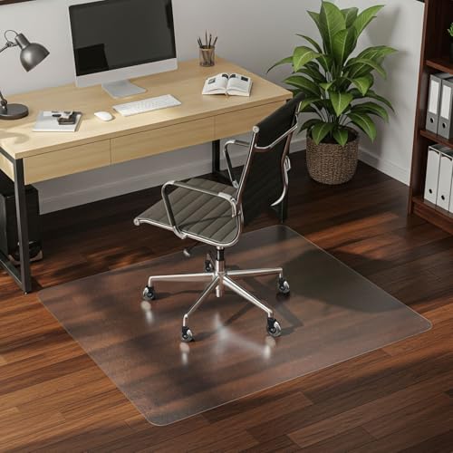 COSYLAND Heavy Duty Under Desk Rug for Rolling Chair – Anti-Slip Frosted Mat for Office Chair on Hardwood Floor, Home Office Floor Protector (48 x 48 Inch / 120 x 120 CM)
