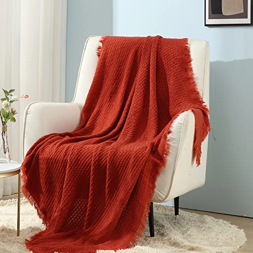 "CREVENT - Throw Blanket Decorative Plaid Pattern for Couch Chair Bed Travel Warm Lightweight Soft and Comfortable for All Seasons (50"" X 60"", Reddish Orange)"