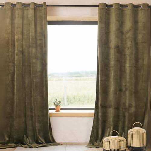 HomeMaison.com Felted Velvet Curtain Plain Khaki 135 x 260 cm