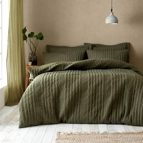 Pineapple Elephant Tamba Jersey Stripe Quilted Single Duvet Cover Set with Pillowcase Olive Green