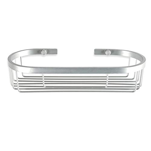 TATAY Shower Shelf Aluminium Oval - Includes Screws - Compatible with No-Drill System (Quick Fix) - Resists Humidity and Corrosion - Modern Design - Easy Drainage - 12 x 6.5 x 29 cm - Ice