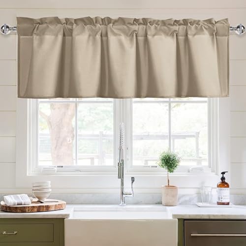 XWZO Kitchen Valances Curtains for Windows Living Room Bedroom Bathroom Toppers Farmhouse Style Rustic Dinning Room Blackout Thermal Insulated Rod Pocket, W84 x L18 Inch Length, Cappuccino, 1 Panel.