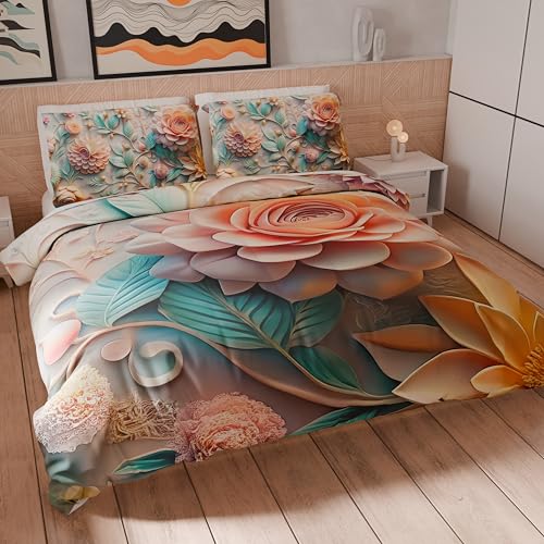 PETTI Artigiani Italiani - Maxi Double Duvet Cover Set 260 x 240 cm (2 Pillowcases 63 x 63 cm Included), Microfibre Duvet Cover Set with Digital Floral Print 05 11 - Made in Italy